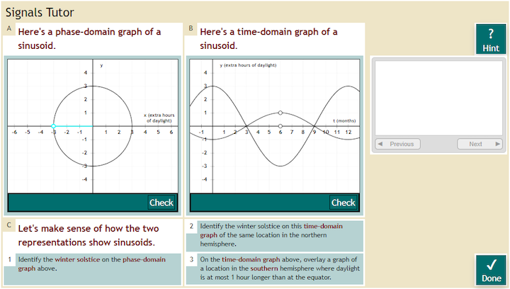 The research team will create an educational technology called Signals Tutor (above) for an engineering course on signals processing. Rau explains that Signals Tutor allows students to construct visual representations of engineering problems.