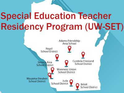 special education teacher residency program with map of wisconsin underneath text